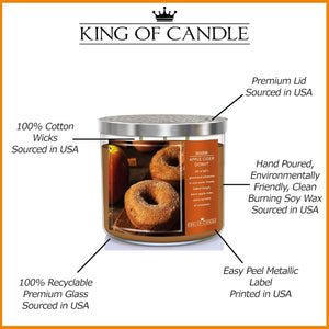 Warm Apple Cider Donut + Cinnamon Sugar | Strong, Large 3 Wick Candle for Winter | Clean Burning, Long Lasting, Highly Scented, Non Toxic Soy Wax | Unique Food Candles for Kitchen Decor | Big 14oz Jar