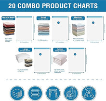 Load image into Gallery viewer, 20 Pack Vacuum Storage Bags, Space Saver Bags (4 Jumbo/4 Large/4 Medium/4 Small/4 Roll) Compression for Comforters and Blankets, Sealer Clothes Storage, Hand Pump Included