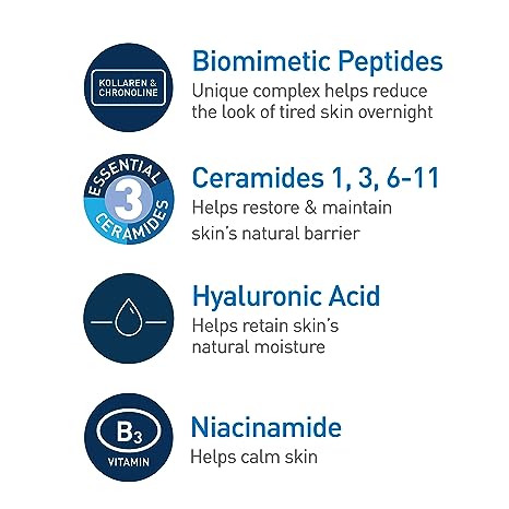CeraVe Skin Renewing Night Cream | Niacinamide, Peptide Complex, and Hyaluronic Acid Moisturizer for Face | 1.7 Ounce, Packaging may Vary