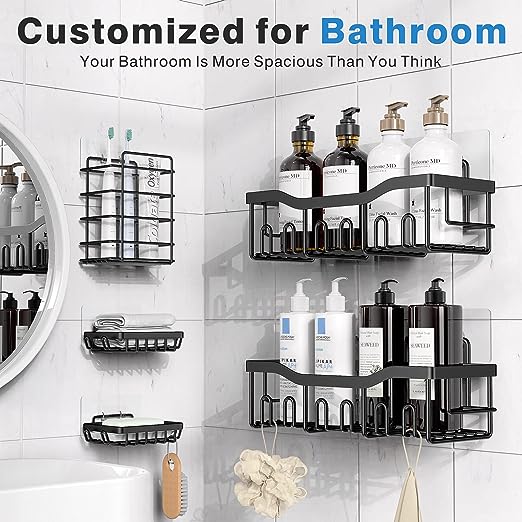 EUDELE Shower Caddy 5 Pack,Adhesive Shower Organizer for Bathroom Storage&Home Decor&Kitchen,No Drilling,Large Capacity,Rustproof Stainless Steel Bathroom Organizer,Shower Shelves for Inside Shower