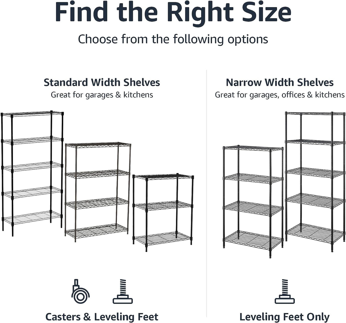 Amazon Basics 3-Shelf Narrow Adjustable, Heavy Duty Storage Shelving Unit (250 lbs loading capacity per shelf), Steel Organizer Wire Rack, Black, 23.2"L x 13.4"W x 30"H