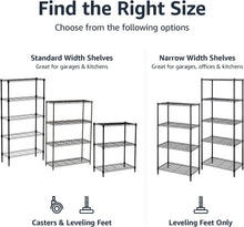 Load image into Gallery viewer, Amazon Basics 3-Shelf Narrow Adjustable, Heavy Duty Storage Shelving Unit (250 lbs loading capacity per shelf), Steel Organizer Wire Rack, Black, 23.2&quot;L x 13.4&quot;W x 30&quot;H