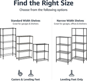 Amazon Basics 3-Shelf Narrow Adjustable, Heavy Duty Storage Shelving Unit (250 lbs loading capacity per shelf), Steel Organizer Wire Rack, Black, 23.2"L x 13.4"W x 30"H