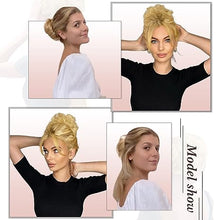 Load image into Gallery viewer, Claw Clip Messy Bun Hair Piece 100% Real Human Hair Buns Curly Chignon Hair Bun Extensions Wavy Tousled Updo Hair Buns Claw Clip Ponytail Hairpieces Hair Scrunchie with Clip for Women（Dark Brown with Light Golden Brown）