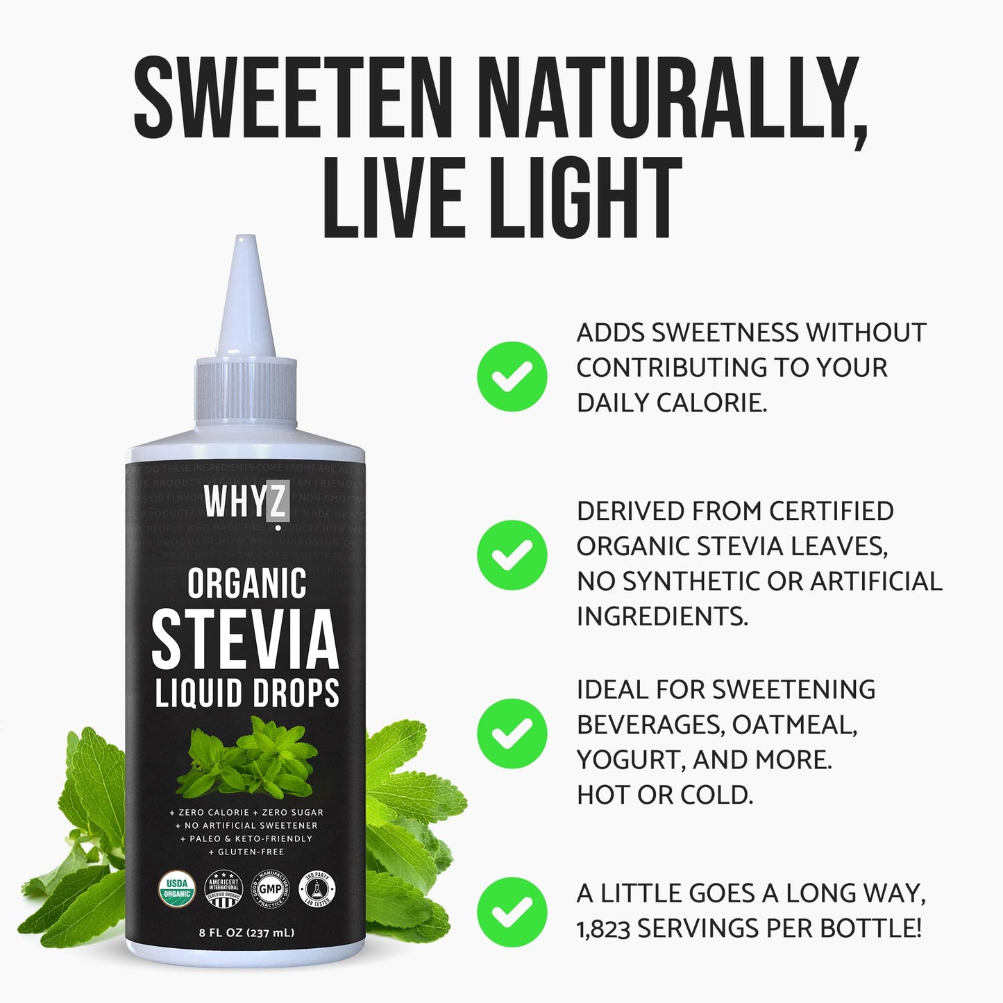 Organic Stevia Liquid Drops Pure Liquid Stevia Extract, Zero Calorie Sweetener for…