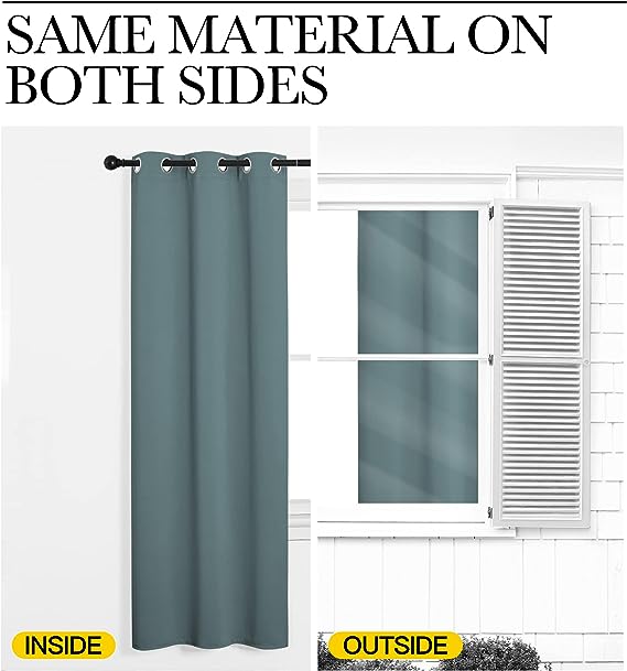NICETOWN Modern Greyish Blue Blackout Curtains Noise Reducing, Thermal Insulated and Privacy Room Darkening Drape Panels for Boy's Guest Room Door Small Short Window (2 Panels, W42 x L63 -Inch)