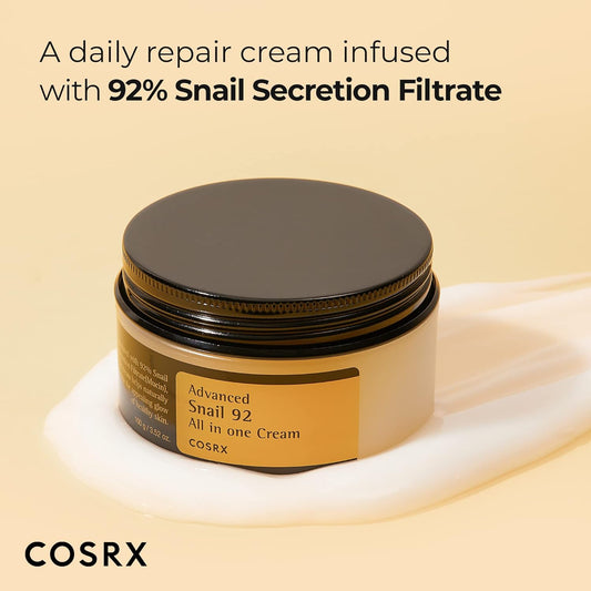 COSRX Snail Mucin 92% Moisturizer 3.52oz/ 100g, Daily Repair Face Gel Cream for Dry, Sensitive Skin, Not Tested on Animals, No Parabens, No Sulfates, No Phthalates, Korean Skincare