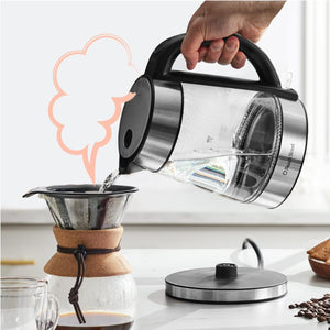 Speed-Boil Electric Kettle For Coffee & Tea - 1.7L Water Boiler 1500W, Borosilicate Glass, Easy Clean Wide Opening, Auto Shut-Off, Cool Touch Handle, LED Light. 360° Rotation, Boil Dry Protection