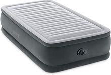 Load image into Gallery viewer, INTEX 64411ED Dura-Beam Deluxe Comfort-Plush Elevated Air Mattress: Fiber-Tech – Twin Size – Built-in Electric Pump – 18in Bed Height – 300lb Weight Capacity, Grey