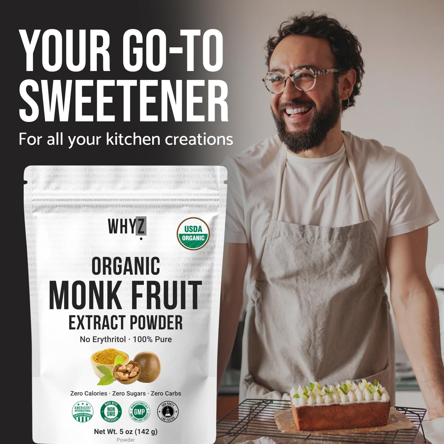 Organic Monk Fruit Extract, 5 oz, Pure Monk Fruit Sweetener Organic No Erythritol and…