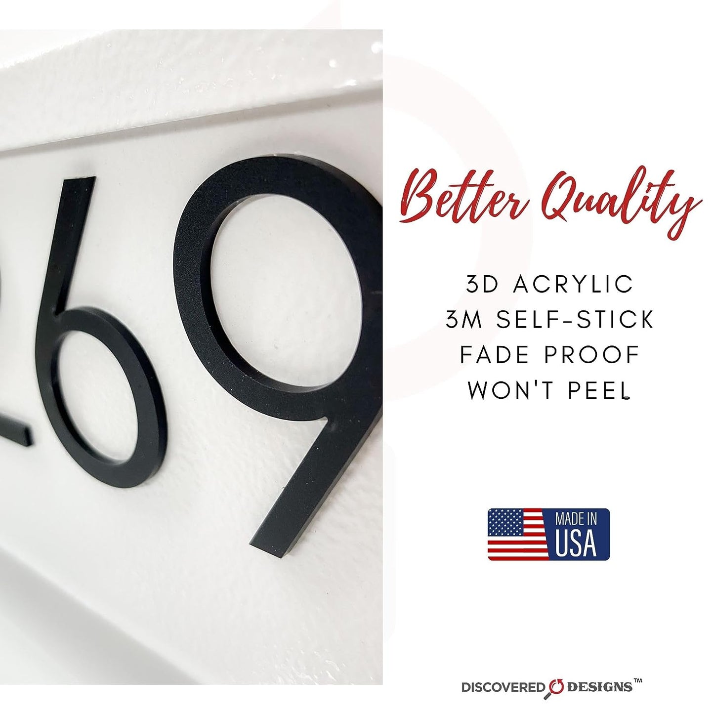 Discovered Designs Mailbox Number (White 3" Number, 1) Premium 3D Acrylic Self Stick House Numbers for Outside Modern Address Numbers for Mailbox Numbers For Outside Modern Sticker