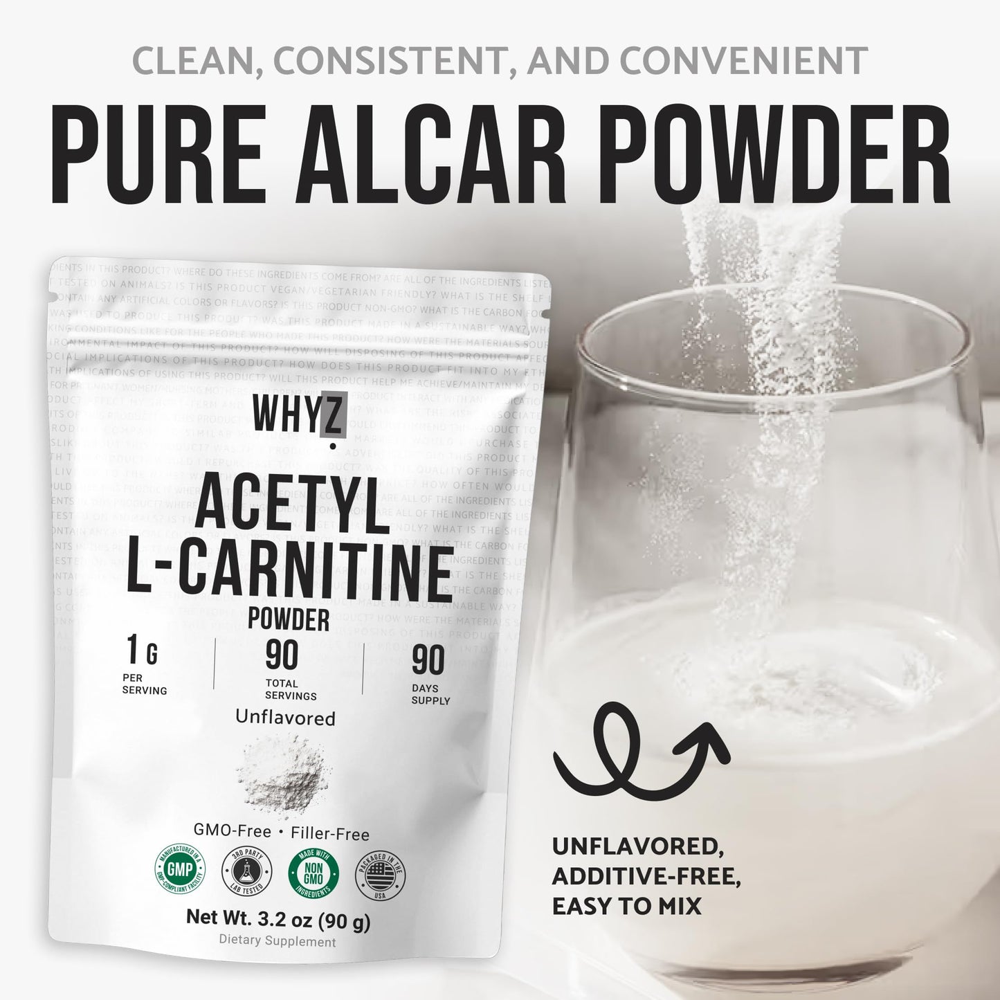 Pure Acetyl L-Carnitine Powder (ALCAR) Unflavored Acetyl-L-Carnitine HCl Supplement…