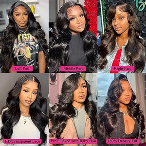 Rose Sister 13x6 Body Wave Lace Front Wigs Pre Plucked 180% Density 13x6 HD Transparent Frontal Wigs Body Wave Glueless Wigs Human Hair Lace Front Wigs for Black Women with Baby Hair 26 Inch