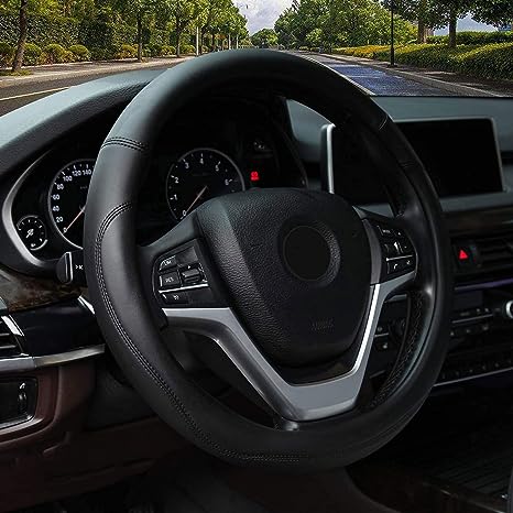 Valleycomfy Microfiber Leather Steering Wheel Cover Universal 15 inch (Black)
