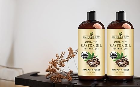 Handcraft Organic Castor Oil for Hair Growth, Eyelashes and Eyebrows - 100% Pure and Natural Carrier Oil, Hair Oil and Body Oil - Moisturizing Massage Oil for Aromatherapy - 16 fl. Oz