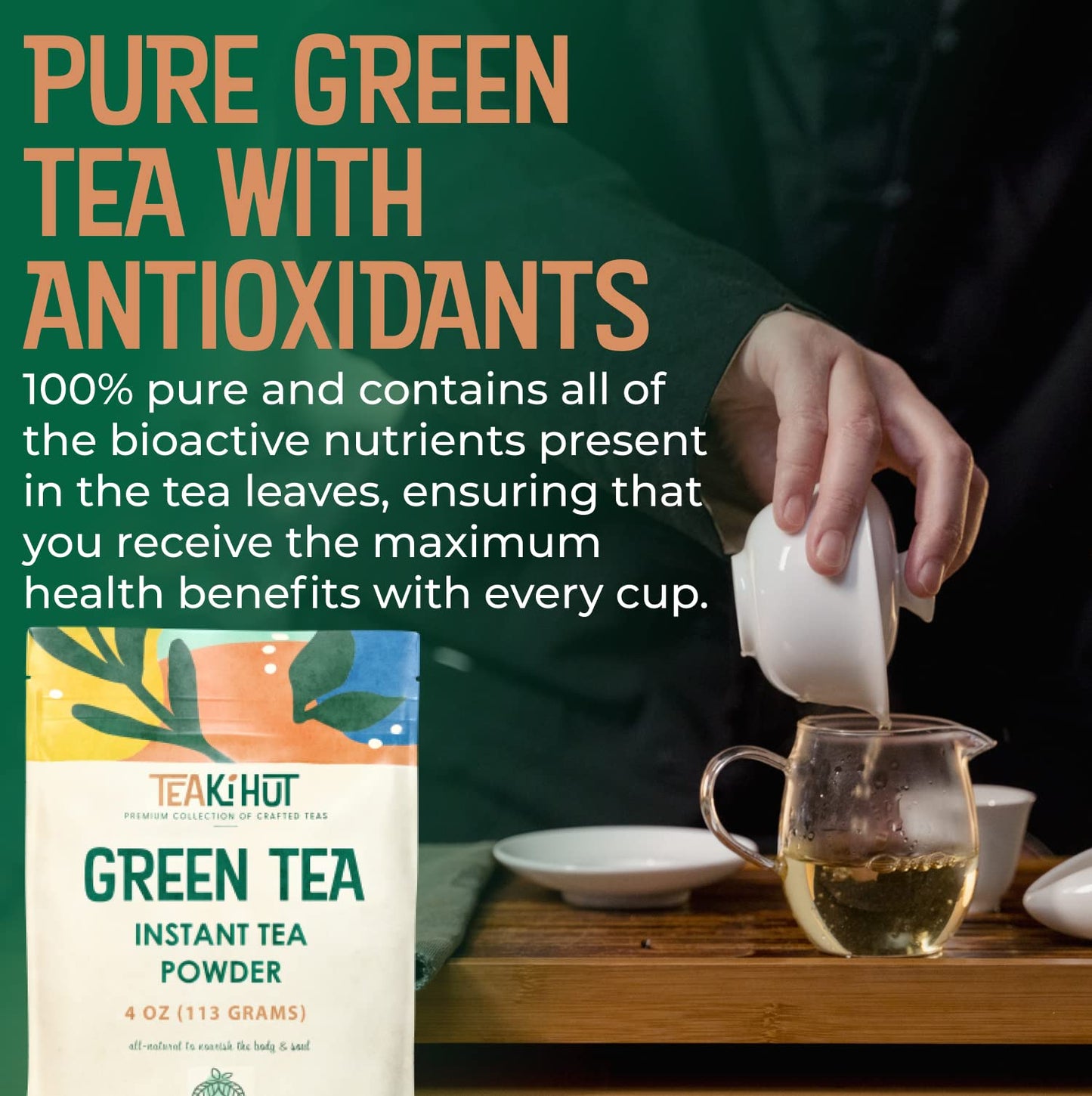 TEAki Hut Instant Green Tea Powder, Refreshing Unsweetened Drink mix, Premium Green Tea…
