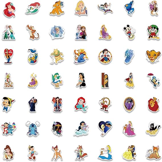 100Pcs Kids Disney Stickers Pack Princess Stickers Cute Cartoon Characters Stickers Cartoon Movie Decal Childrens Decorative Sticker for Kids Teens Adults Waterproof Vinyl Princess Stickers for Water Bottle Laptop Luggage (Cartoon Characters)