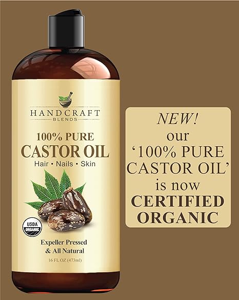 Handcraft Organic Castor Oil for Hair Growth, Eyelashes and Eyebrows - 100% Pure and Natural Carrier Oil, Hair Oil and Body Oil - Moisturizing Massage Oil for Aromatherapy - 16 fl. Oz