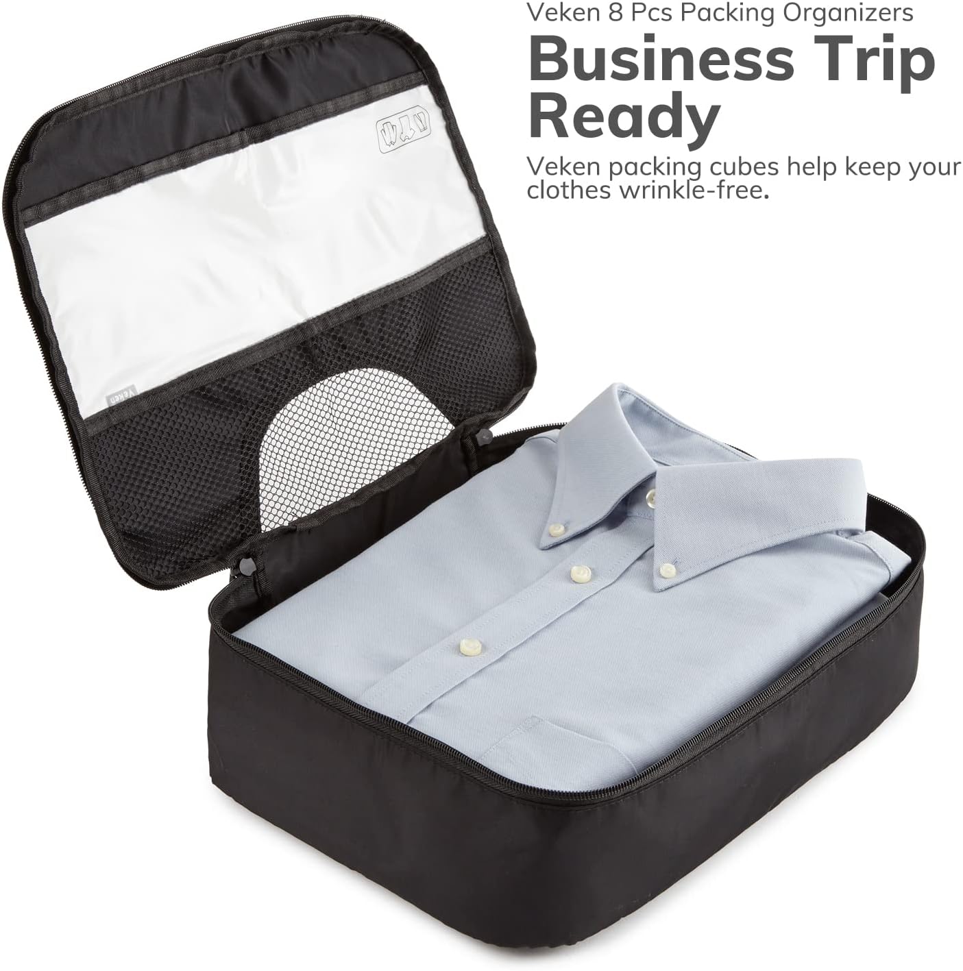 Veken 8 Set Packing Cubes for Suitcases, Travel Essentials for Carry on, Luggage Organizer Bags Set for Travel Accessories in 4 Sizes (Extra Large, Large, Medium, Small), Black