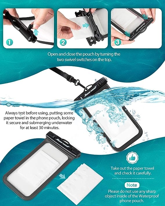 Hiearcool Waterproof Phone Pouch, Waterproof Phone Case for iPhone 15 14 13 12 Pro Max XS Samsung, IPX8 Cellphone Dry Bag Beach Essentials 2Pack-8.3"