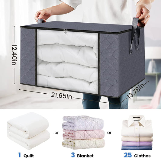 Fab totes 6 Pack Clothes Storage, Foldable Blanket Storage Bags, Storage Containers for Organizing Bedroom, Closet, Clothing, Comforter, Organization and Storage with Lids and Handle, Grey