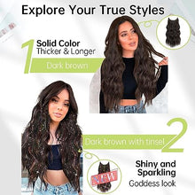 Load image into Gallery viewer, KooKaStyle Invisible Wire Hair Extensions with Transparent Wire Adjustable Size 4 Secure Clips Long Wavy Secret Hairpiece 20 Inch Dark Brown for Women