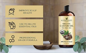 Handcraft Organic Castor Oil for Hair Growth, Eyelashes and Eyebrows - 100% Pure and Natural Carrier Oil, Hair Oil and Body Oil - Moisturizing Massage Oil for Aromatherapy - 16 fl. Oz
