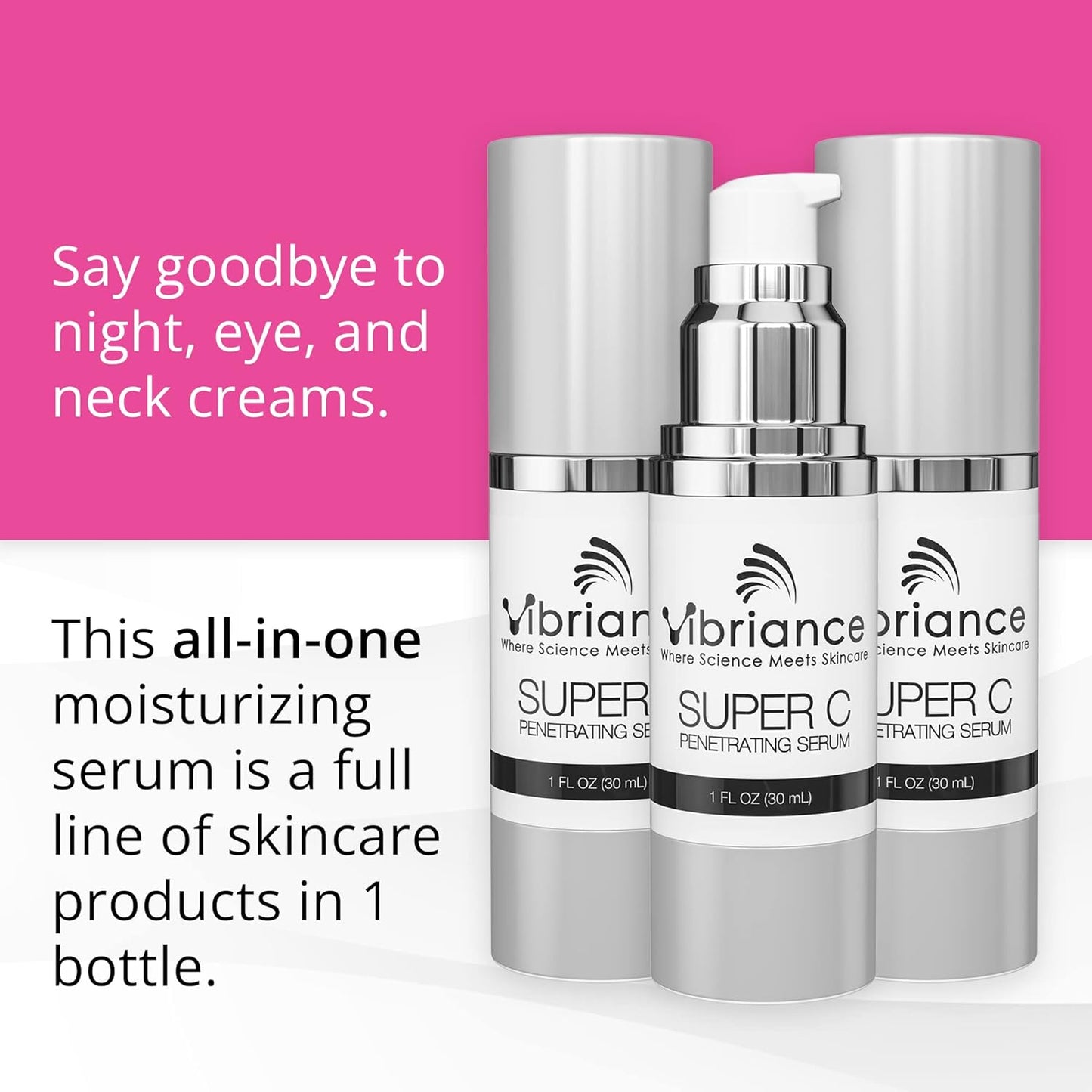 Vibriance Super C Serum for Mature Skin Made in the USA, All-In-One Formula Hydrates, Firms, Lifts, Targets Age Spots, Wrinkles & Smooths Skin, The Original Vitamin C Serum; 1 fl oz (30ml), Pack of 1