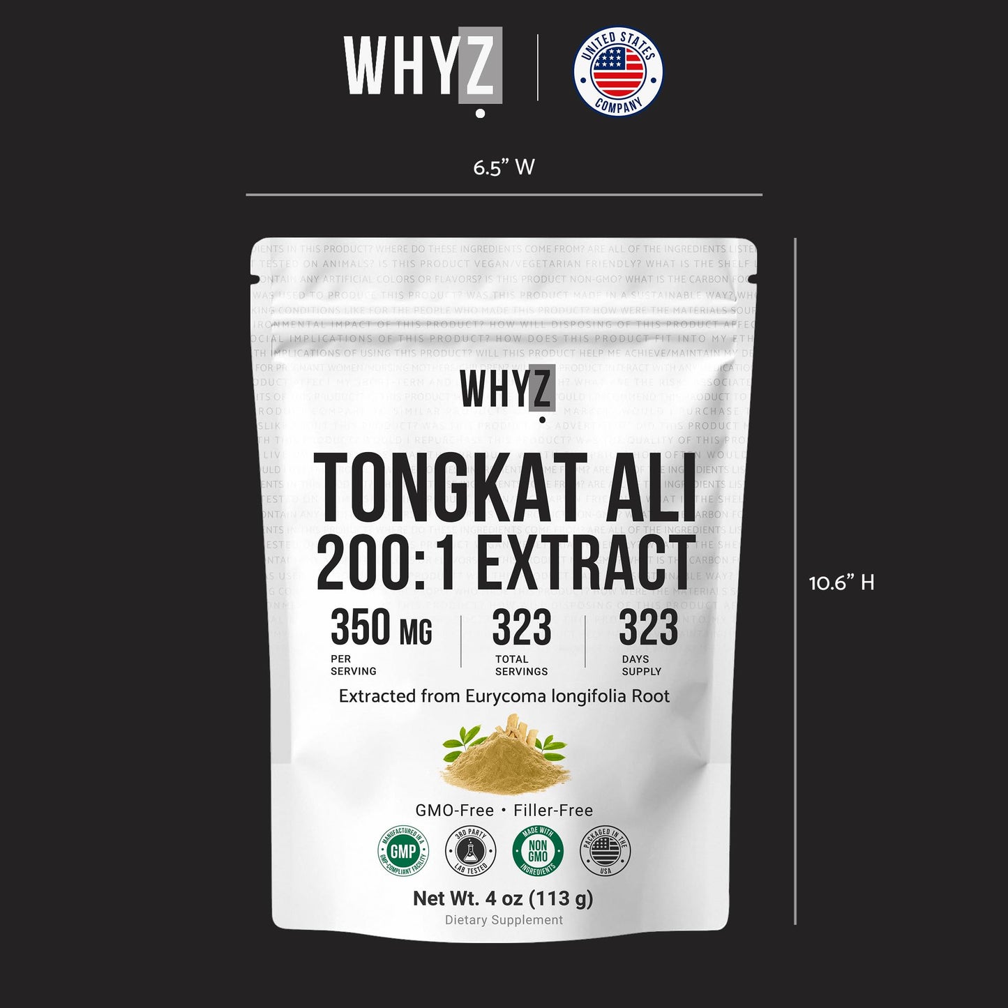 WHYZ Tongkat Ali Extract Powder, Pure Longjack 200:1 Extract Eurycoma longifolia,…