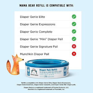 Amazon Brand - Mama Bear Diaper Pail Refills for Diaper Genie Pails, 1080 Count (4 Packs of 270 Count)