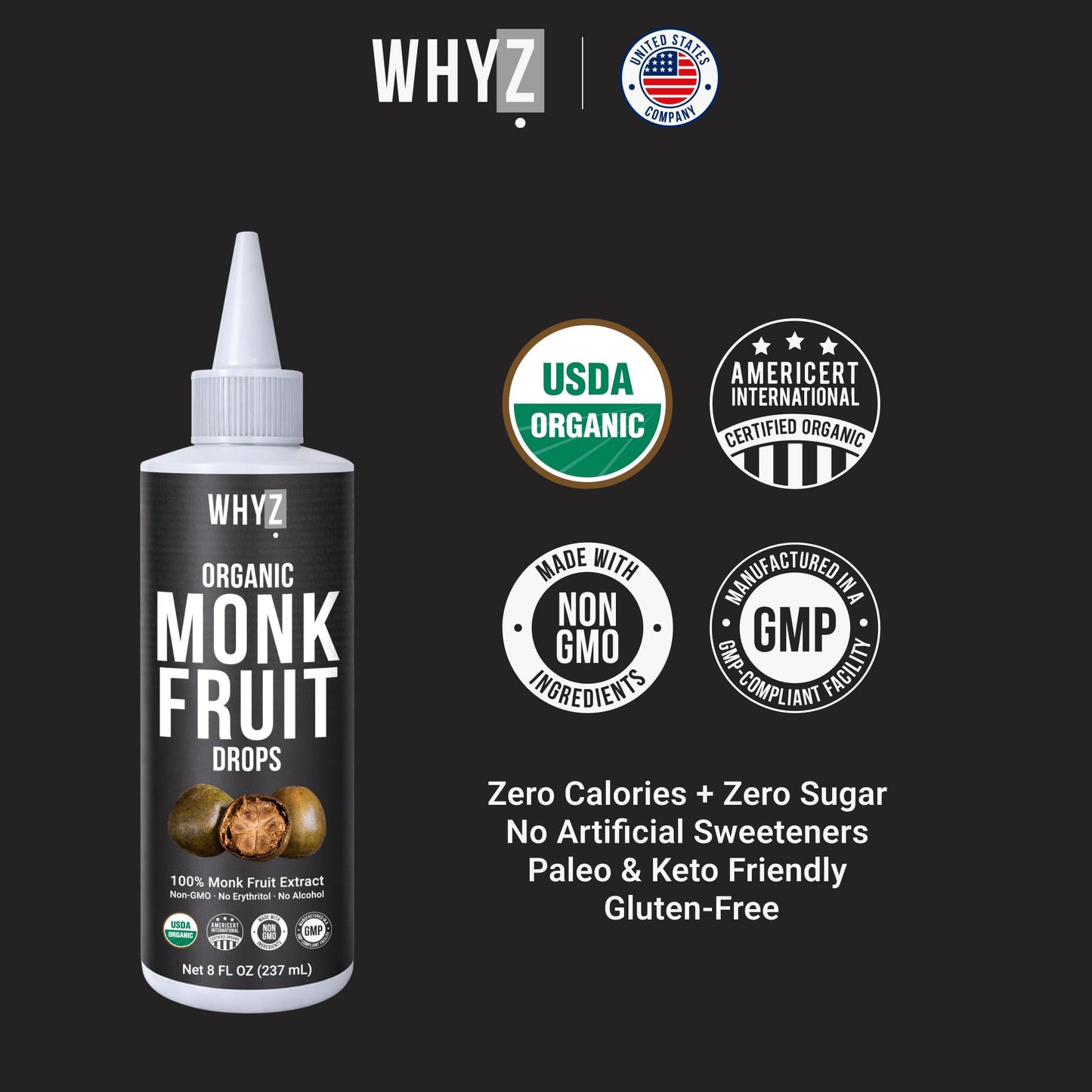Organic Monk Fruit Liquid Sweetener Drops, 100% Monkfruit Liquid, Zero Sugar & No…