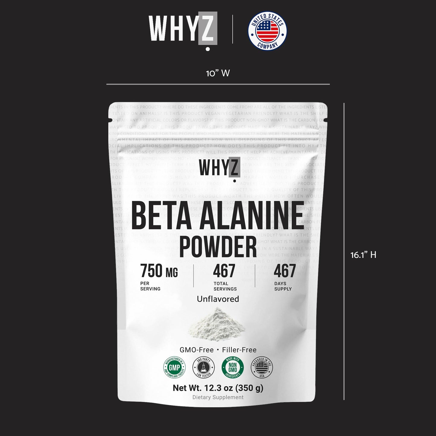 WHYZ Beta Alanine Powder Pure Beta Alanine Pre-Workout Supplement for Sustained Energy…