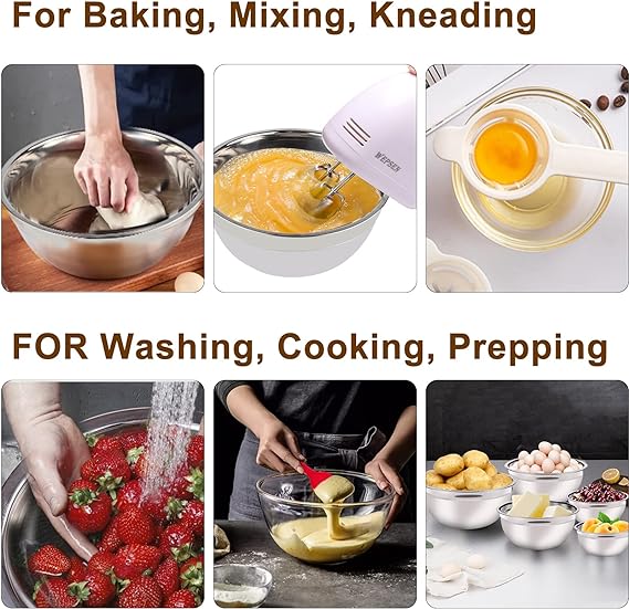 5-Speed Electric Hand Mixer, 5 Large Mixing Bowls Set, Handheld Mixers with Whisks Beater, Stainless Steel Metal Nesting Mixing Bowl Measuring Cups Spoons Kitchen Cake Blender for Prep Baking Supplies