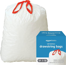 Load image into Gallery viewer, Amazon Basics Tall Kitchen Drawstring Trash Bags, 13 Gallon, Unscented, 120 Count (Previously Solimo)