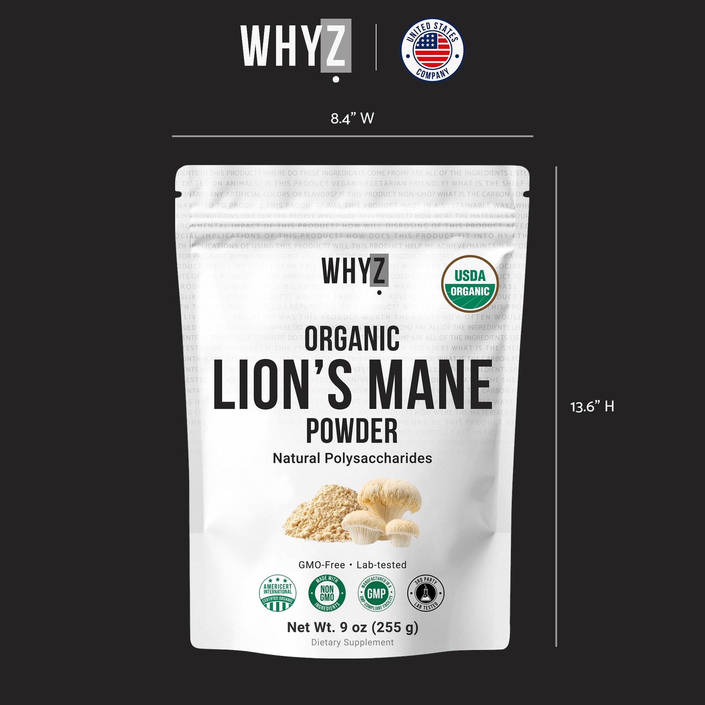 Organic Lion’s Mane Mushroom Powder Fruiting Body Superfood Freeze-Dried Unflavored…