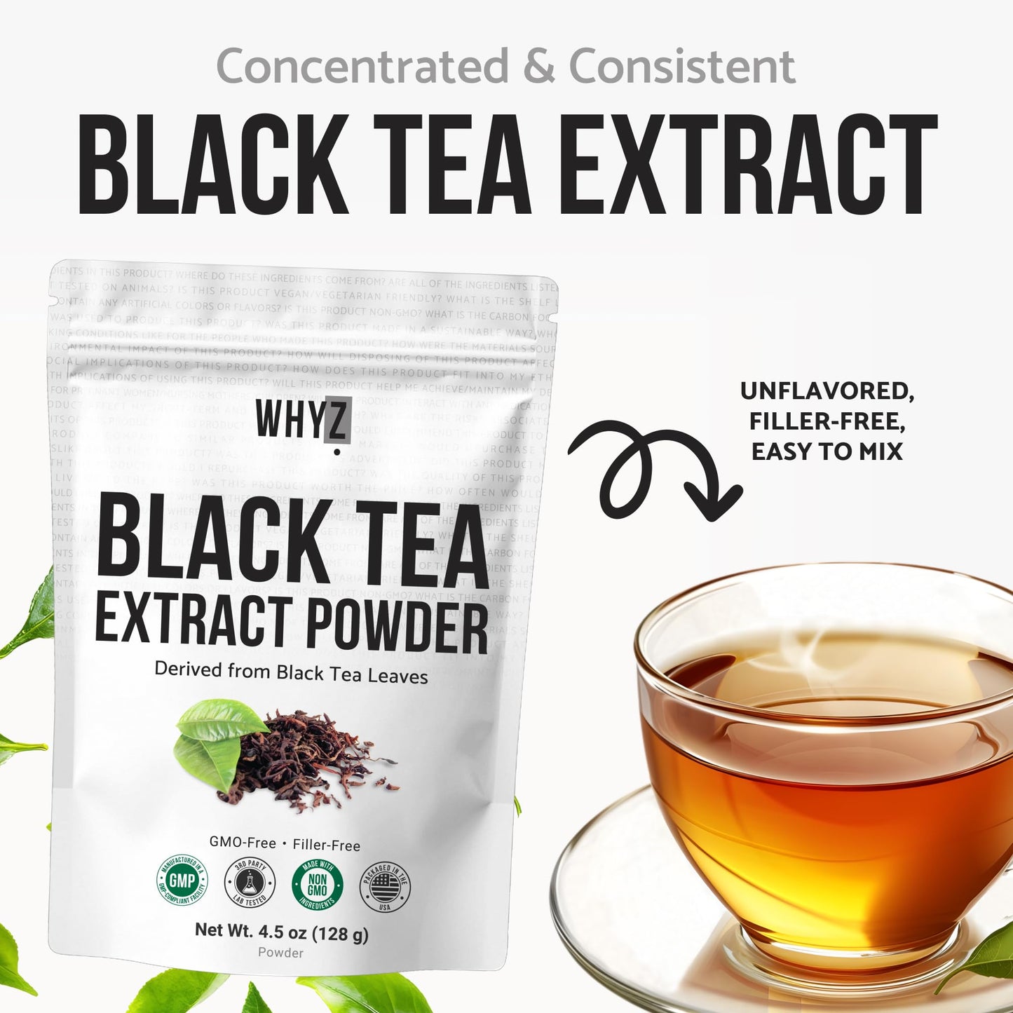 Instant Black Tea Extract Powder, Unsweetened Iced Tea Extract from Real Black Tea Leaves…