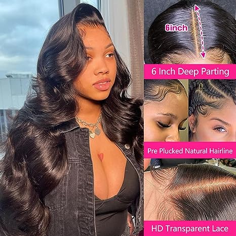 Rose Sister 13x6 Body Wave Lace Front Wigs Pre Plucked 180% Density 13x6 HD Transparent Frontal Wigs Body Wave Glueless Wigs Human Hair Lace Front Wigs for Black Women with Baby Hair 26 Inch