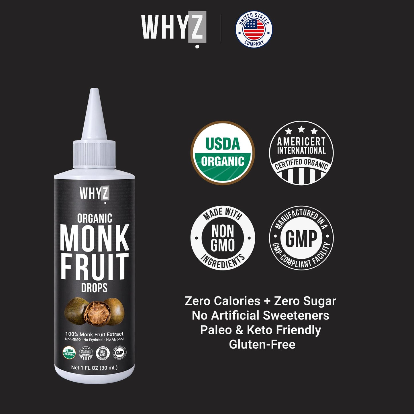 Organic Monk Fruit Liquid Sweetener Drops, 100% Monkfruit Liquid, Zero Sugar & No…