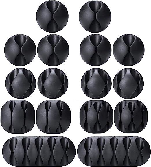 Cable Clips, OHill 16 Pack Black Adhesive Cord Holders, Ideal Cords Management for Organizing Cable Wires-Home, Office, Car, Desk & Nightstand