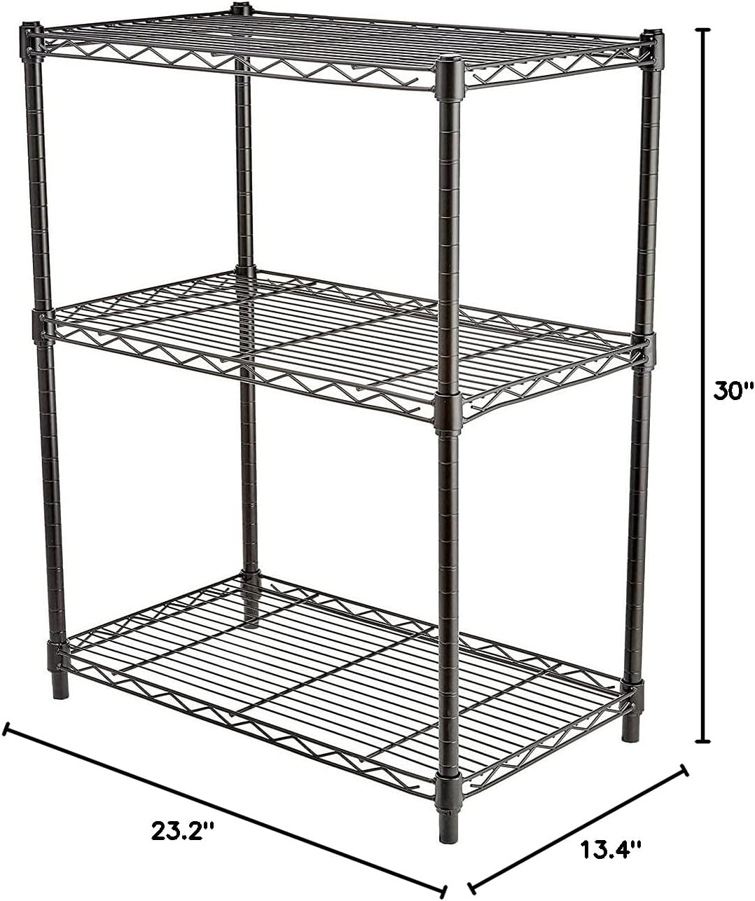 Amazon Basics 3-Shelf Narrow Adjustable, Heavy Duty Storage Shelving Unit (250 lbs loading capacity per shelf), Steel Organizer Wire Rack, Black, 23.2"L x 13.4"W x 30"H