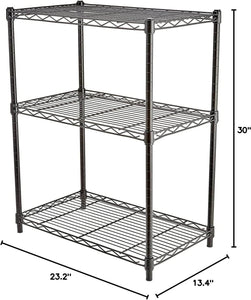 Amazon Basics 3-Shelf Narrow Adjustable, Heavy Duty Storage Shelving Unit (250 lbs loading capacity per shelf), Steel Organizer Wire Rack, Black, 23.2"L x 13.4"W x 30"H