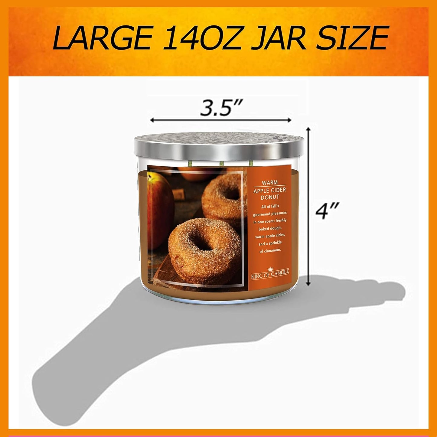 Warm Apple Cider Donut + Cinnamon Sugar | Strong, Large 3 Wick Candle for Winter | Clean Burning, Long Lasting, Highly Scented, Non Toxic Soy Wax | Unique Food Candles for Kitchen Decor | Big 14oz Jar