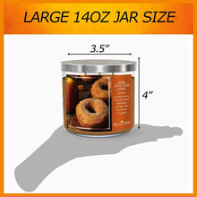 Load image into Gallery viewer, Warm Apple Cider Donut + Cinnamon Sugar | Strong, Large 3 Wick Candle for Winter | Clean Burning, Long Lasting, Highly Scented, Non Toxic Soy Wax | Unique Food Candles for Kitchen Decor | Big 14oz Jar