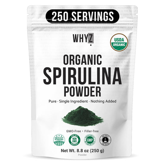 WHYZ Organic Spirulina Powder, 250g, Protein-Rich Spirulina Supplement, Organic Superfood…