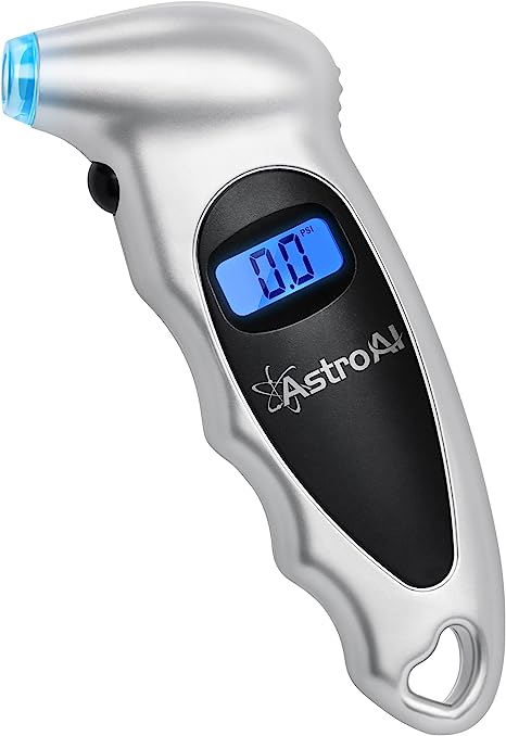 AstroAI Digital Tire Pressure Gauge 150 PSI 4 Settings for Car Truck Bicycle with Backlight LCD and Non-Skid Grip Car Accessories, Silver (1 Pack)