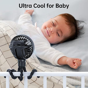 GUSGU Stroller Fan Battery Operated, Small Portable Fan with Mesh Cover for Baby, USB Rechargeable and Handheld Cooling Fan with Flexible Tripod Clip-on for Travel, Car Seat, Camping, and Bedroom
