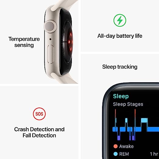 Apple Watch Series 8 [GPS 41mm] Smart Watch w/Starlight Aluminum Case with Starlight Sport Band - S/M. Fitness Tracker, Blood Oxygen & ECG Apps, Always-On Retina Display, Water Resistant