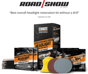CERAKOTE® Ceramic Headlight Restoration Kit – Guaranteed To Last As Long As You Own Your Vehicle – Brings Headlights back to Like New Condition - 3 Easy Steps - No Power Tools Required
