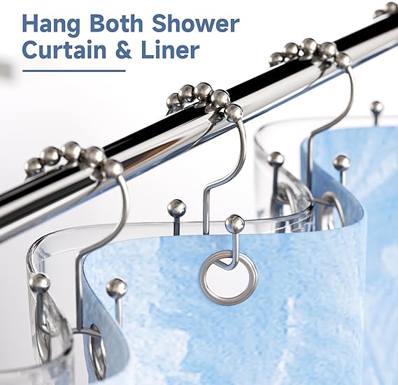 Titanker Shower Curtain Hooks, Shower Curtain Rings Rust Proof Metal Double Glide Shower Hooks Rings for Bathroom Shower Rods Curtains, Set of 12 Hooks - Nickel