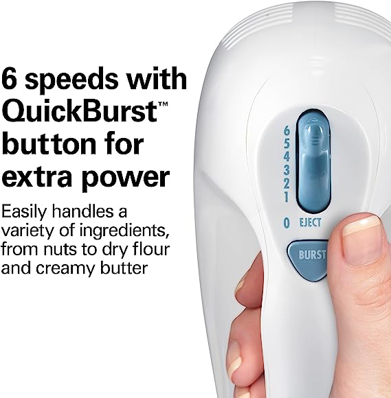 Hamilton Beach 6-Speed Electric Hand Mixer with Whisk, Traditional Beaters, Snap-On Storage Case, White